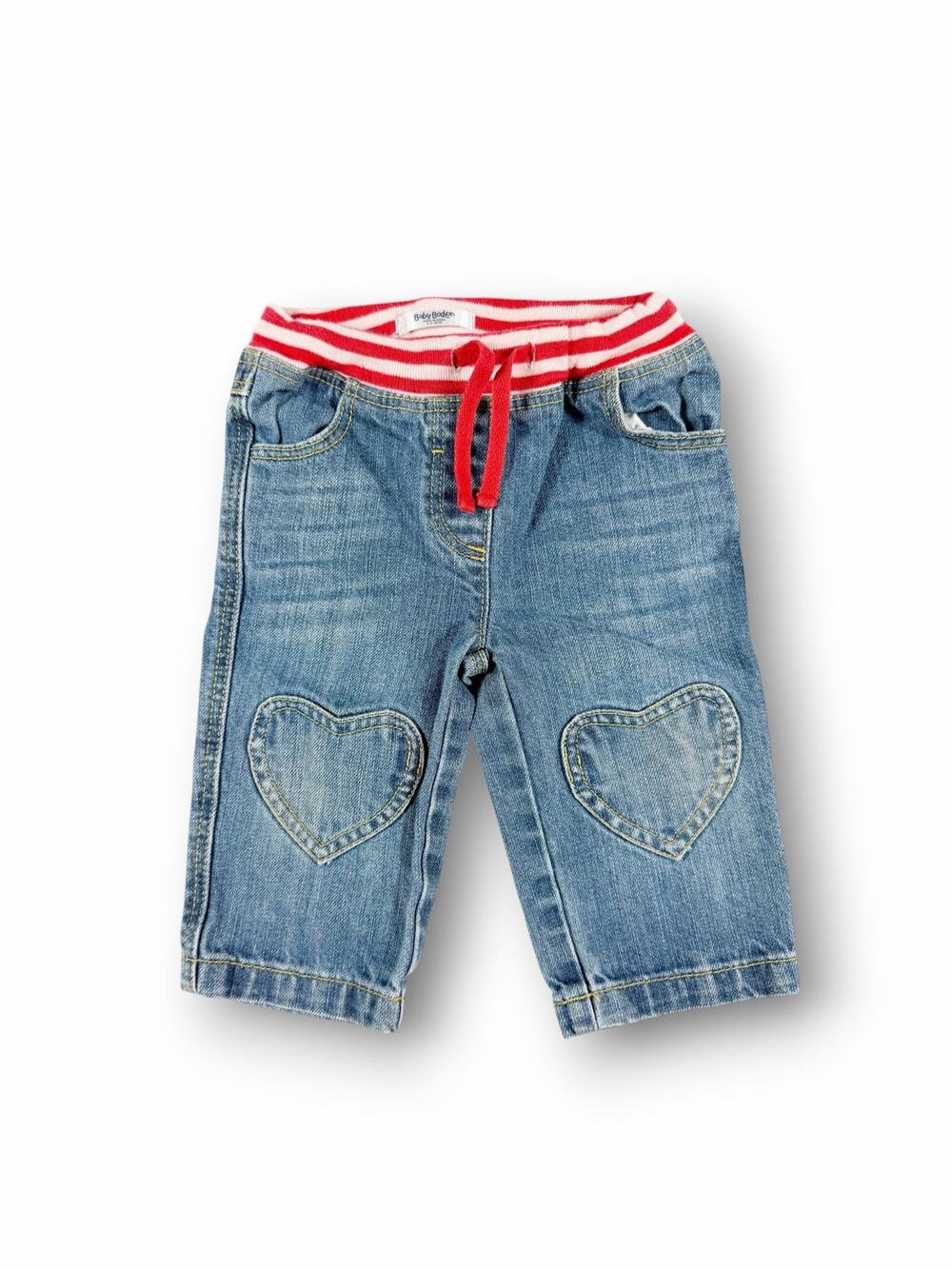 Mini Baby Boden Heart Knee Patch Jeans Size 6–12 Months